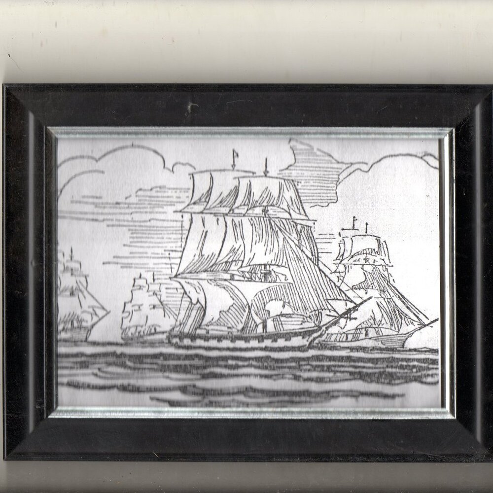 Framed Vintage Black & White Drawing - The Fleet Under Sail